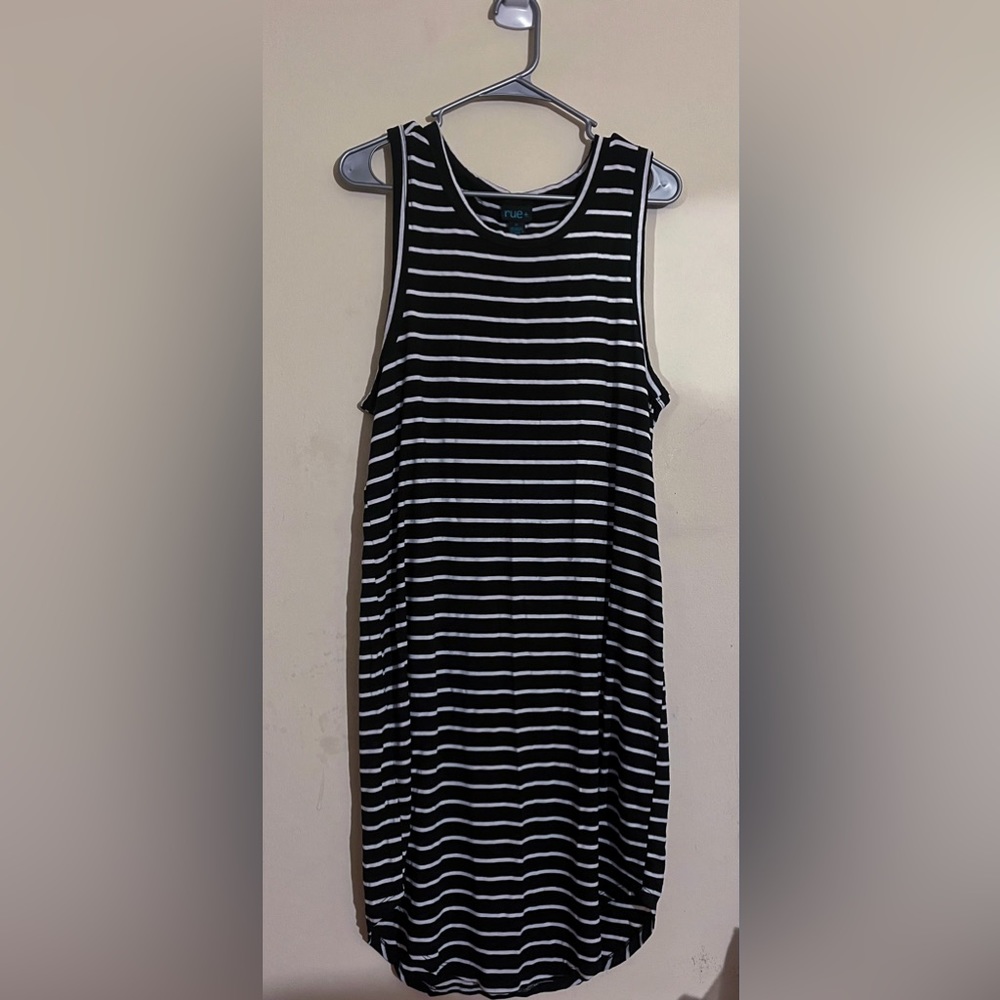 Plus Black & White Striped Tank Dress